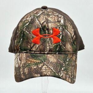 Under Armour Hat Brown Green Orange Camo Size MD/LG Stretch Hunting New